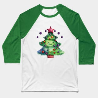 Smiling Lil Christmas Tree with Ornaments Baseball T-Shirt